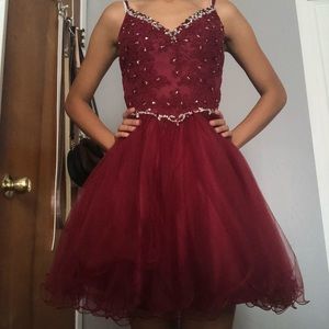 Fancy red v neck dress